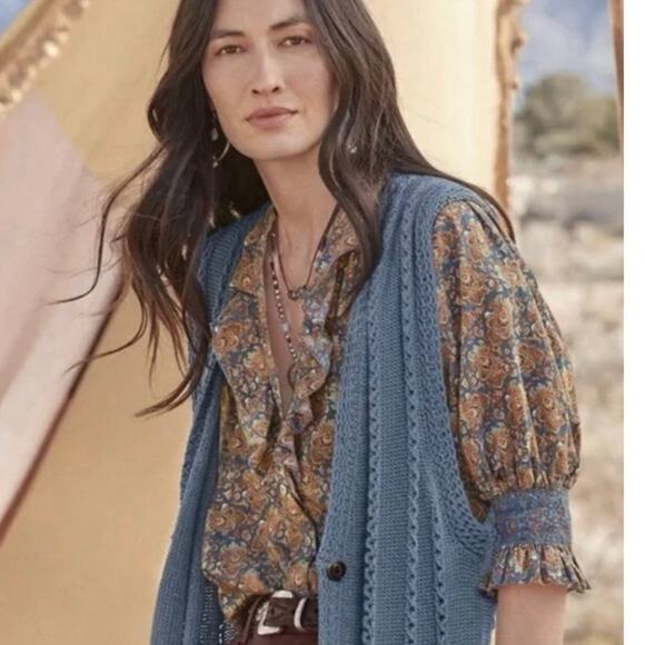 Sundance top blouse Medium floral cotton ruffle Outlander floral lightweight - Picture 1 of 15